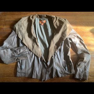 Leather and suede bomber jacket